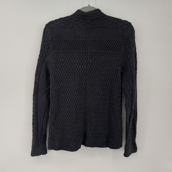 L.L. Bean Cableknit  Sweater, Button-Front Cardigan Black Cotton Size Medium - Picture 2 of 6